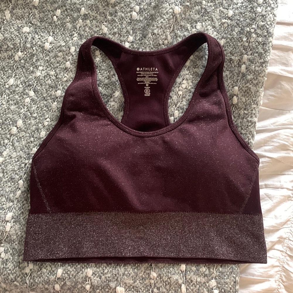sparkly maroon athleta sports bra